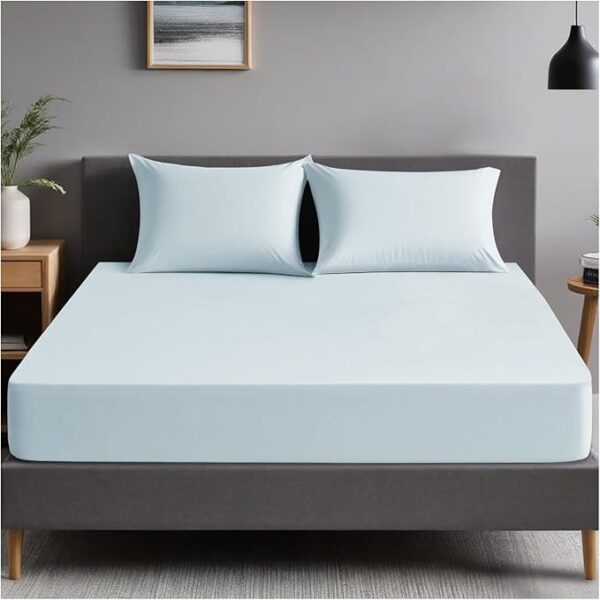 Sky Blue Plain Deluxe Fitted Sheet