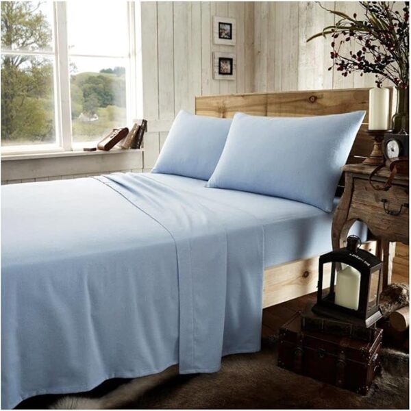 Beige Plain 100% Brushed Cotton Flat Sheet - Image 2