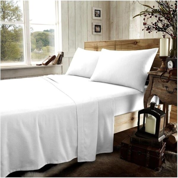 Beige Plain 100% Brushed Cotton Flat Sheet - Image 7