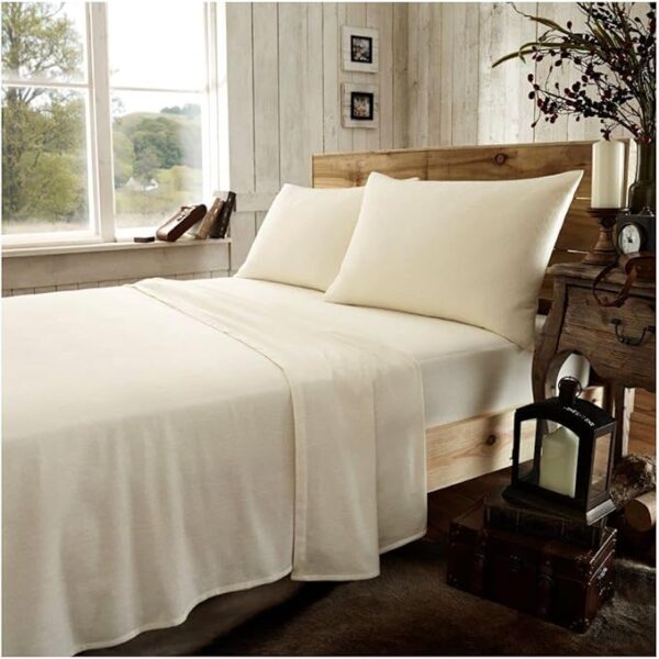 Beige Plain 100% Brushed Cotton Flat Sheet - Image 8
