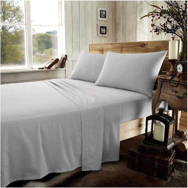 Beige Plain 100% Brushed Cotton Flat Sheet - Image 9
