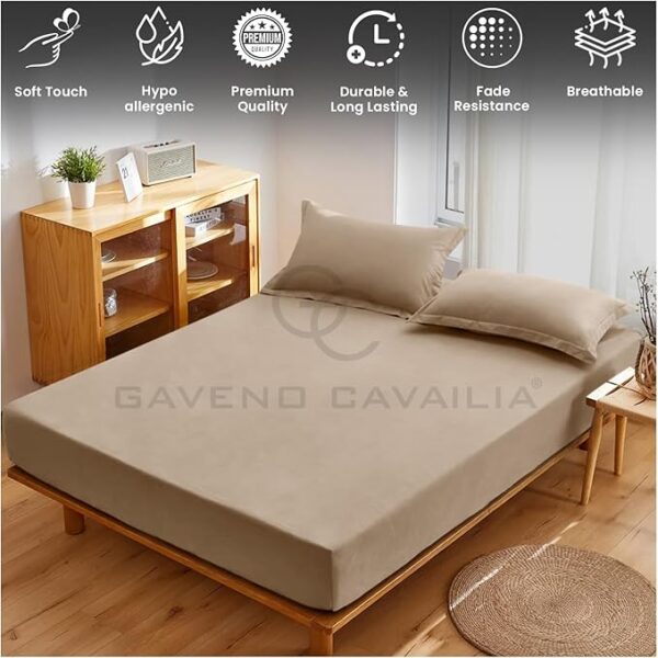 Beige Plain Deluxe Fitted Sheet - Image 16